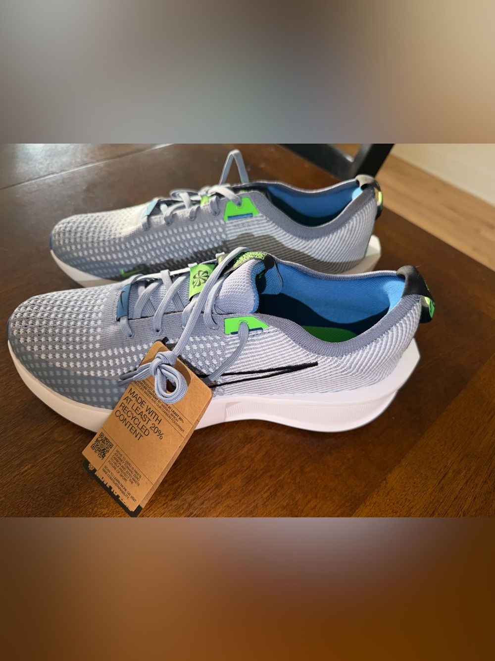 Nike Light Gray and Bright Green Kids Sneakers